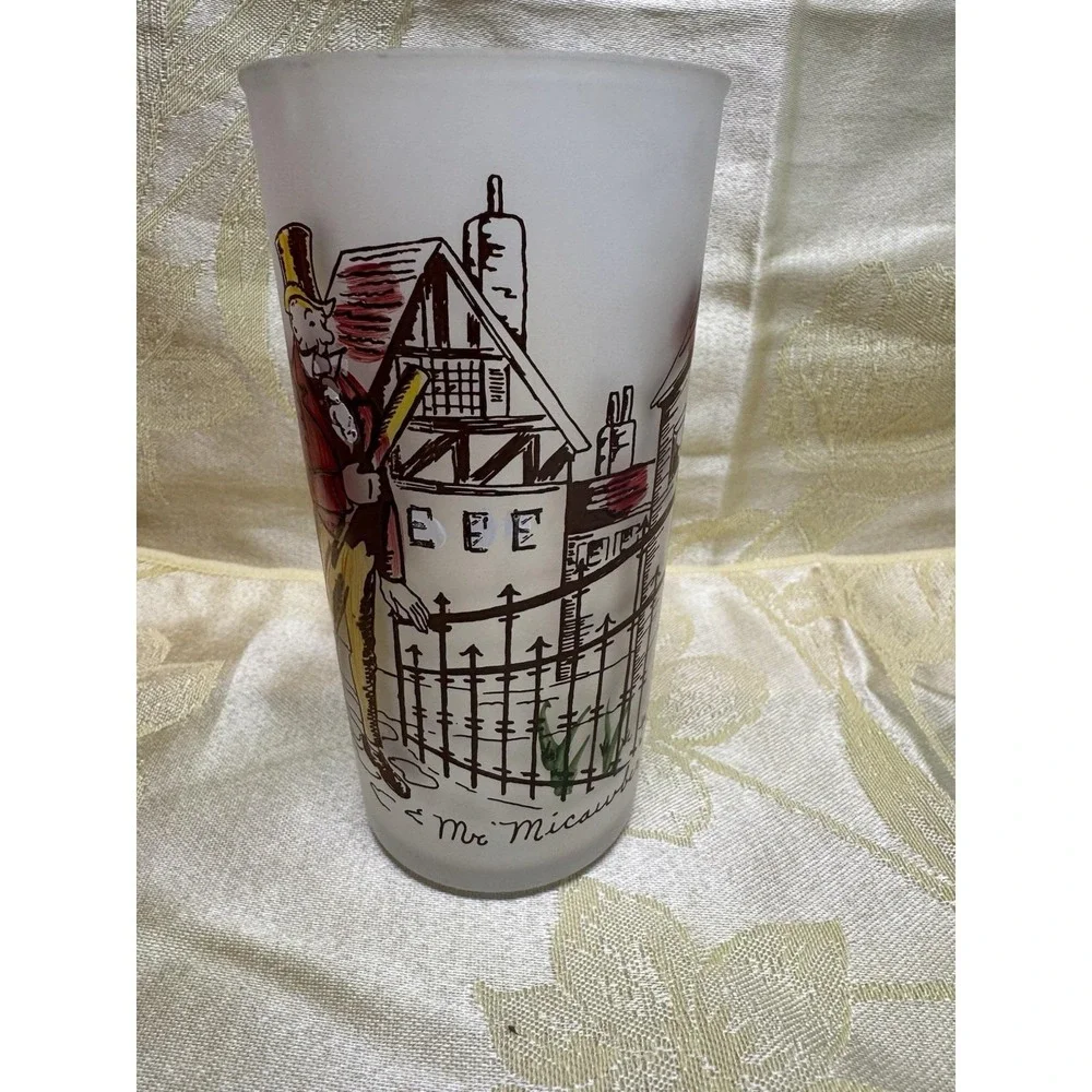 Set 5 Hazel Atlas Charles Dickens Character Frosted Glass Tumblers  5.5